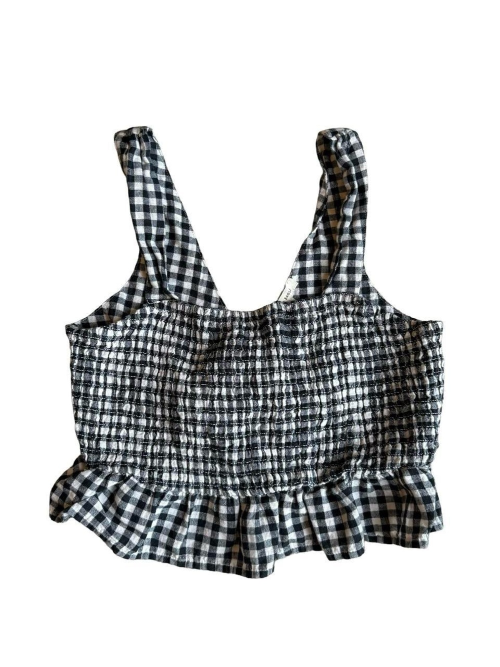 American Eagle Women Black White Checkered Gingham Cropped Tank Top Size M